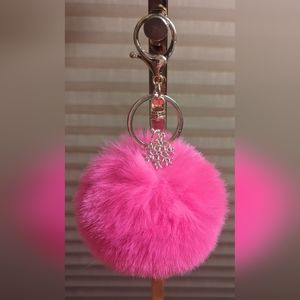 Fuchsia Pom-pom snowflake purse charm or keychain